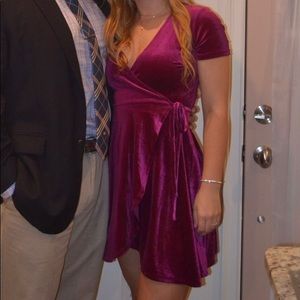 Forever 21 Pink Velvet Tie-Front Wrap Dress